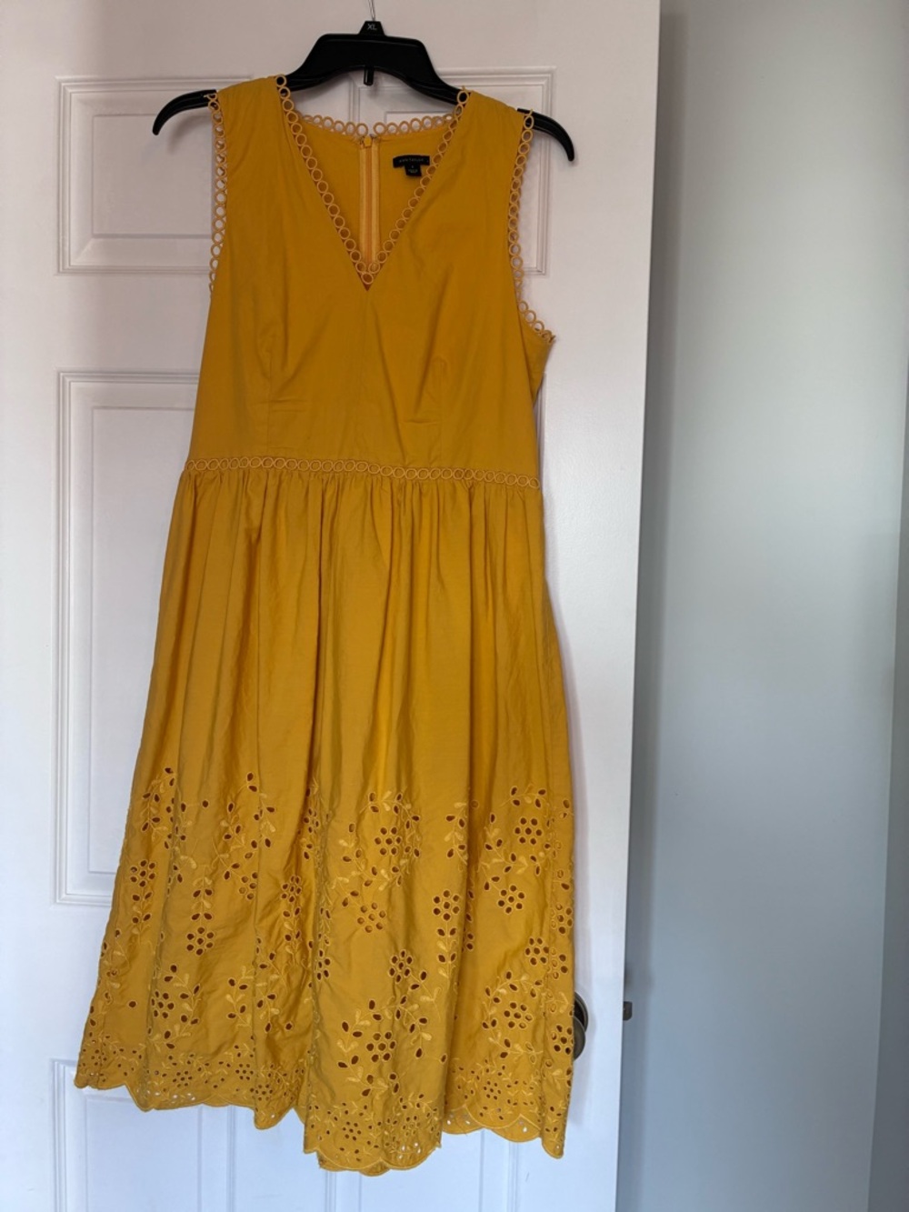 Ann Taylor Yellow Eyelet V‑Neck Midi Dress